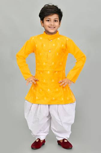 Yellow embroidery high quality kurta and patiyala set for boys
