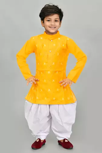 Yellow embroidery high quality kurta and patiyala set for boys