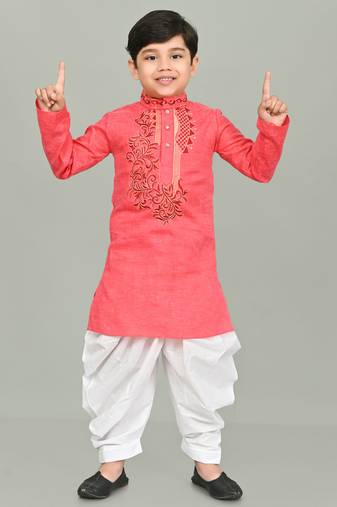Peach kurta and patiyala set for boys