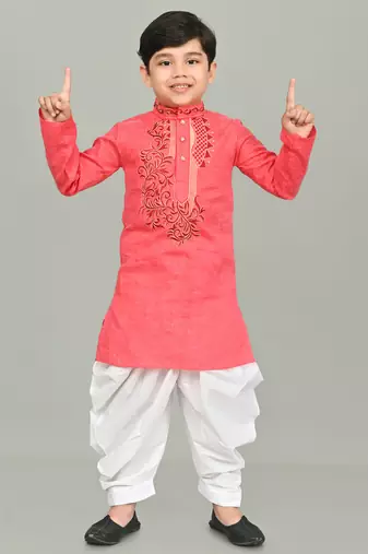 Peach kurta and patiyala set for boys