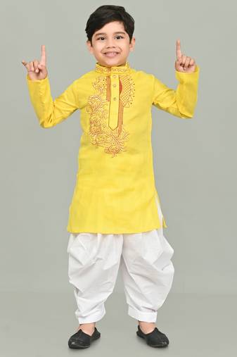 Yellow kurta and patiyala set for boys 