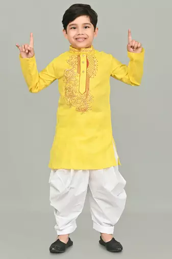 Yellow kurta and patiyala set for boys 