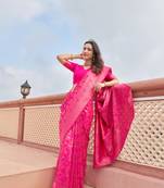 KORAMS DESIGN PINK KANJIVARAM SILK ZARI WOVEN FLORAL DESIGN CASUAL WEAR WOMEN SILK SAREE WITH BLOUSE