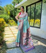 Sky Blue Soft Silk Paithani Designer Soft Silk Blend Saree