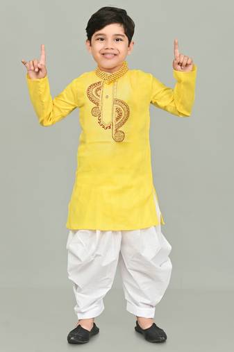 Yellow kurta and patiyala set for boys