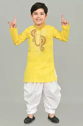 Yellow kurta and patiyala set for boys