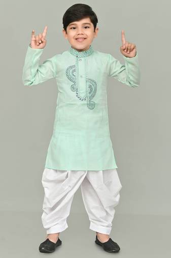 Green kurta and patiyala set for boys