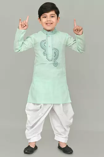Green kurta and patiyala set for boys