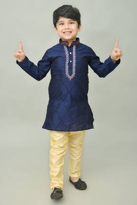 embroidery dupion silk kurta and pajama for boys. festive, party, formal, and casual wear 1