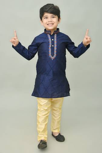 Nfc creation embroidery dupion silk kurta and pajama for boys. festive, party, formal, and casual wear