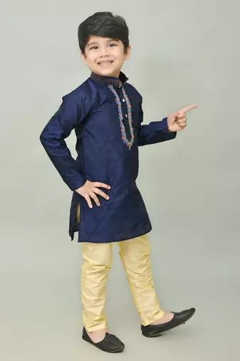 embroidery dupion silk kurta and pajama for boys. festive, party, formal, and casual wear