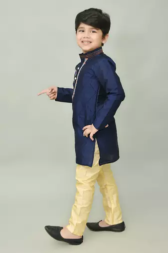 embroidery dupion silk kurta and pajama for boys. festive, party, formal, and casual wear