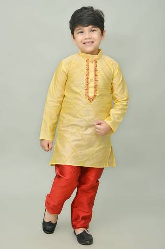 Nfc creation embroidery dupion silk kurta and pajama for boys. festive, party, formal, and casual wear
