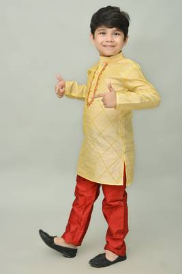 embroidery dupion silk kurta and pajama for boys. festive, party, formal, and casual wear 3