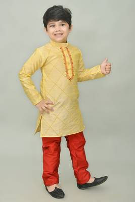 embroidery dupion silk kurta and pajama for boys. festive, party, formal, and casual wear 4