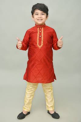 embroidery dupion silk kurta and pyjama for boys. festive, party, formal, and casual wear 1