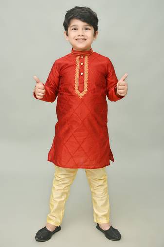 Nfc creation embroidery dupion silk kurta and pyjama for boys. festive, party, formal, and casual wear