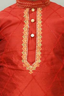 embroidery dupion silk kurta and pyjama for boys. festive, party, formal, and casual wear 2