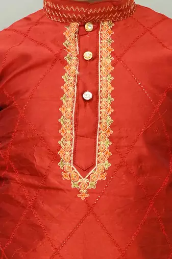embroidery dupion silk kurta and pyjama for boys. festive, party, formal, and casual wear