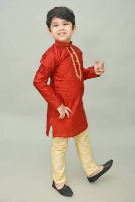 embroidery dupion silk kurta and pyjama for boys. festive, party, formal, and casual wear 3