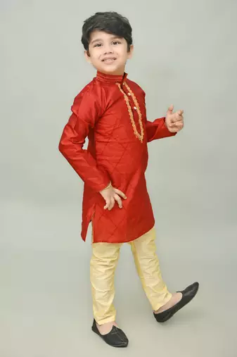 embroidery dupion silk kurta and pyjama for boys. festive, party, formal, and casual wear