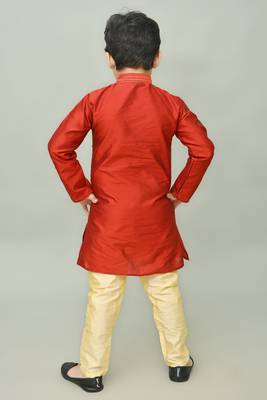 embroidery dupion silk kurta and pyjama for boys. festive, party, formal, and casual wear 4