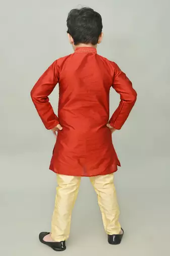 embroidery dupion silk kurta and pyjama for boys. festive, party, formal, and casual wear