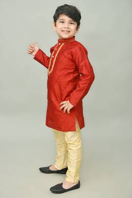 embroidery dupion silk kurta and pyjama for boys. festive, party, formal, and casual wear 5