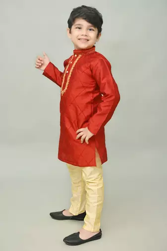 embroidery dupion silk kurta and pyjama for boys. festive, party, formal, and casual wear