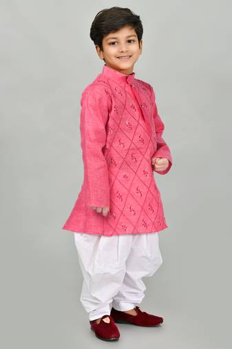 Pink embroidery high quality kurta and patiyala set for boys