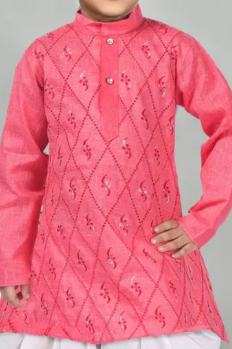 Pink embroidery high quality kurta and patiyala set for boys