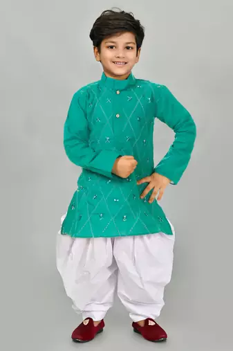 Green embroidery high quality kurta and patiyala set for boys