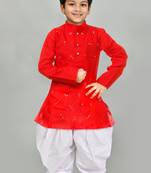 Red embroidery high quality kurta and patiyala set for boys
