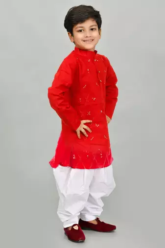Red embroidery high quality kurta and patiyala set for boys
