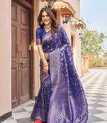 KORAMS DESIGN BLUE kanjivaram silk blend zari WOVEN FLORAL DESIGN CASUAL WEAR WOMEN SILK SAREE WITH BLOUSE
