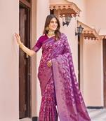KORAMS DESIGN WINE kanjivaram silk blend zari WOVEN FLORAL DESIGN CASUAL WEAR WOMEN SILK SAREE WITH BLOUSE