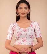 Pink Floral Print Zari Stretchable Blouse