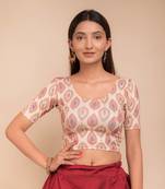 Multicolour Leaf Print Zari Stretchable Blouse