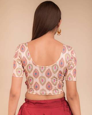 Multicolour Leaf Print Zari Stretchable Blouse 3