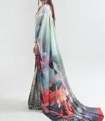 Multicolor satin crepe digital print saree with blouse