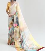 Multicolor satin crepe digital print saree with blouse