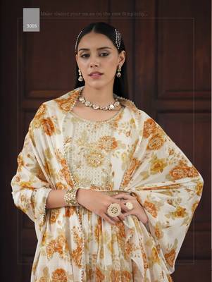 White Color Salwar Suit In Printed Georgette Fabric With Embroidery As Top Stitched 44 Size 4
