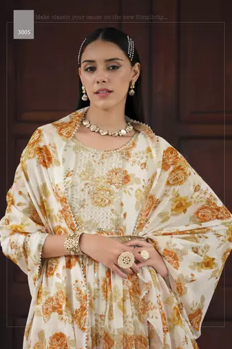White Color Salwar Suit In Printed Georgette Fabric With Embroidery As Top Stitched 44 Size