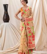 Traditional Tan Flower Soft Dhakai Jamdani Saree Without Blouse