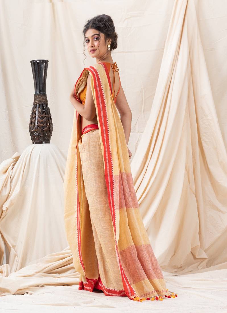 Traditional Naple Yellow Handloom Soft Linen Saree