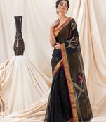 Traditional Black Cotton Silk Fancy Jamdani Saree