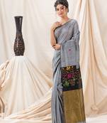 Traditional Silver Grey Soft Cotton Jamdani Saree