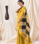 Traditional Yellow Cotton Blend Handloom Saree