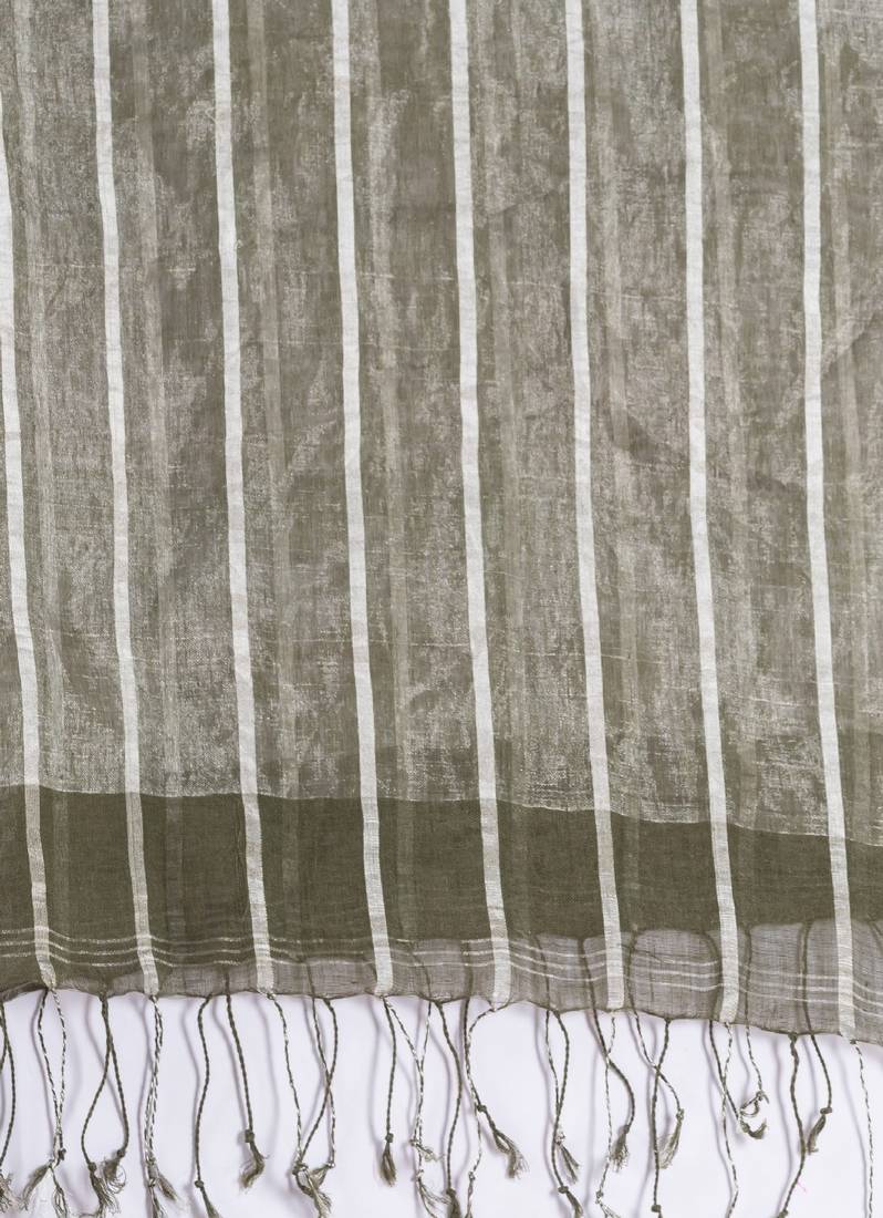 Traditional Dried Moss Handloom Soft Linen Saree