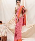 Traditional Orange Cotton Tai Dye Saree